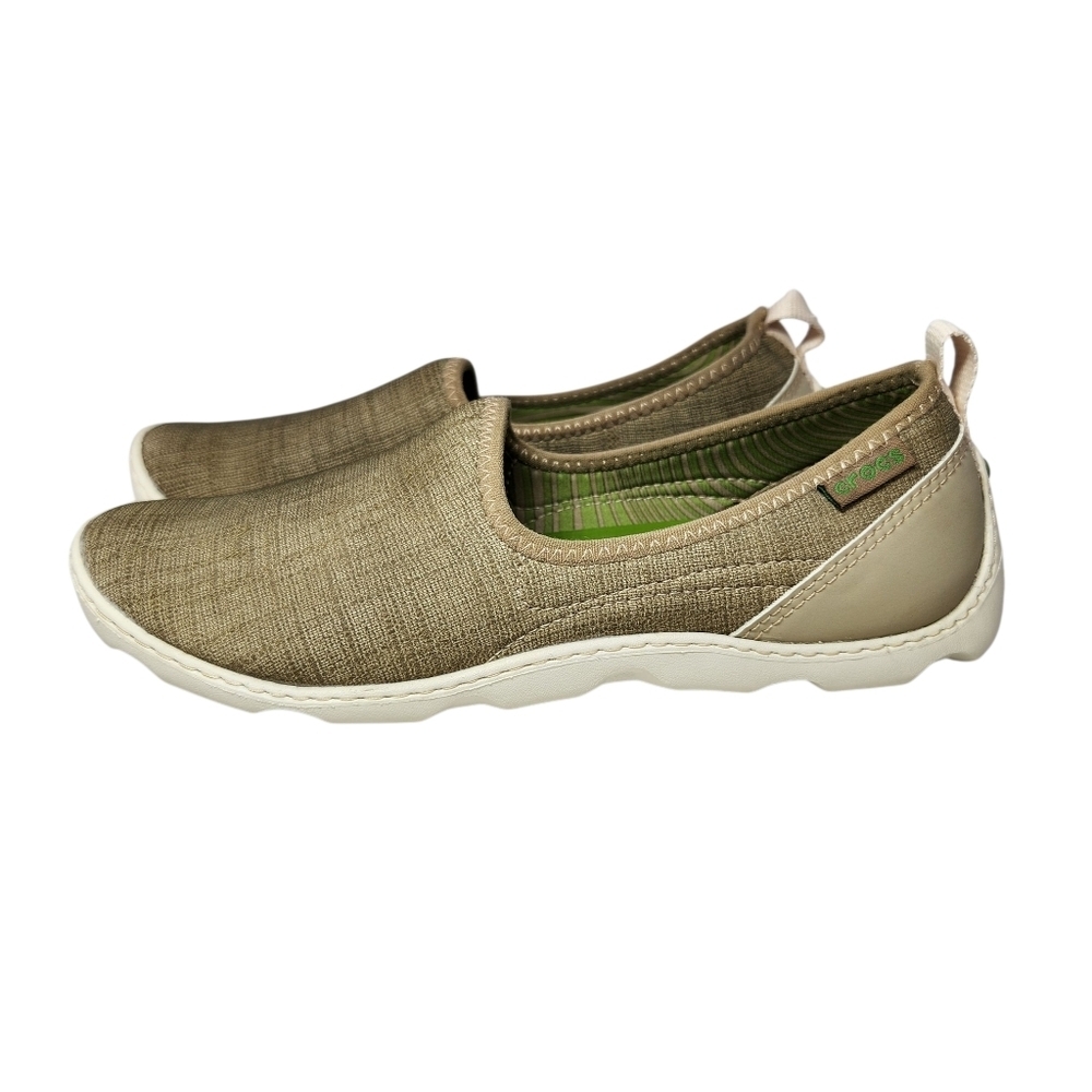 Crocs Duet Busy Day Natural Sport Fabric Skimmers Flats Women's Size 6 NWOT